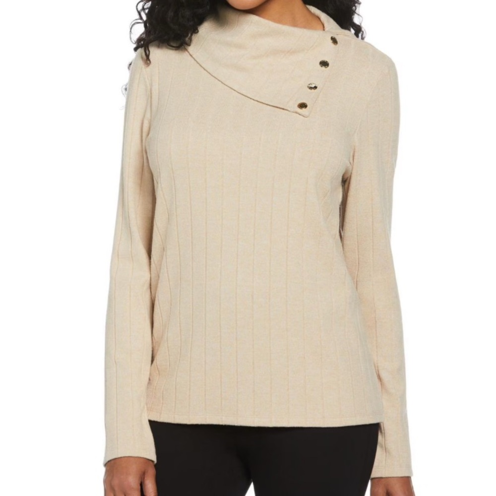 🎬Rafaella rivet neck trim Cream Button-Detail  Sweater size XXL NEW